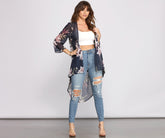 Kimono haut-bas en mousseline de soie Floral Passion